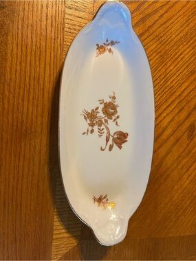 Limoges White Porcelain Server with Gold Floral Motif